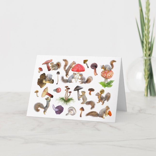 Festiva Tarjeta de ardillas con hongos (Anverso)