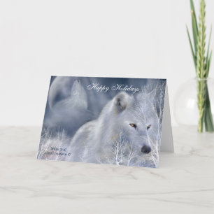 Festiva Tarjeta de arte de vacaciones Lobo Blanco
