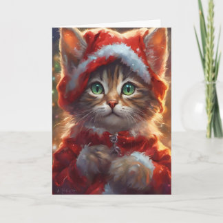 Festiva Tarjeta de arte gatito para Navidades de compañía