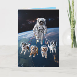 Festiva Tarjeta de astronauta paseando al perro