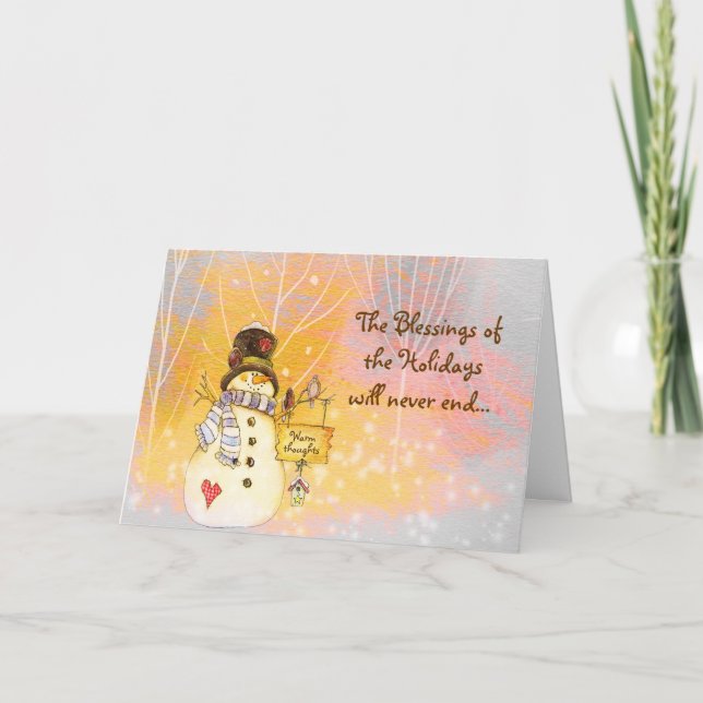 Festiva Tarjeta de bendición de Snowman de vacaciones (Anverso)