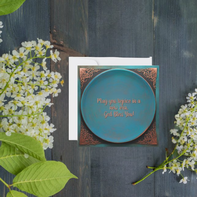 Festiva Tarjeta de bendición turquesa de cobre redondo (Subido por el creador)