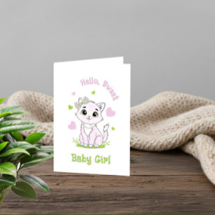 Festiva Tarjeta de Bienvenida de Gatito Rosa Adorable para