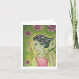 Festiva Tarjeta de bienvenida de Hada Verde y Flores Rosa