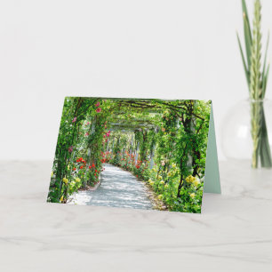 Festiva tarjeta de bienvenida de ruta de jardín