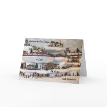 Tarjeta de bienvenida para Navidades de aldea