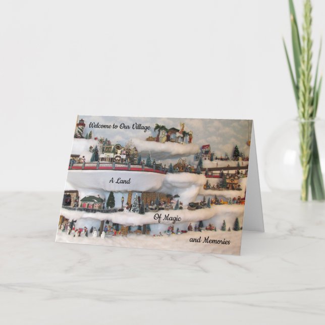 Festiva Tarjeta de bienvenida para Navidades de aldea (Anverso)