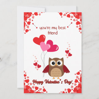 Festiva Tarjeta de búho Feliz día de San Valentín para niñ