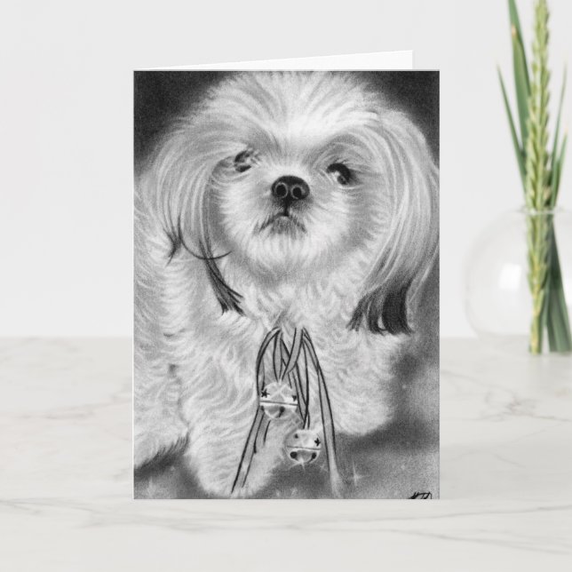 Festiva Tarjeta de cachorro de campanas plateadas (Anverso)