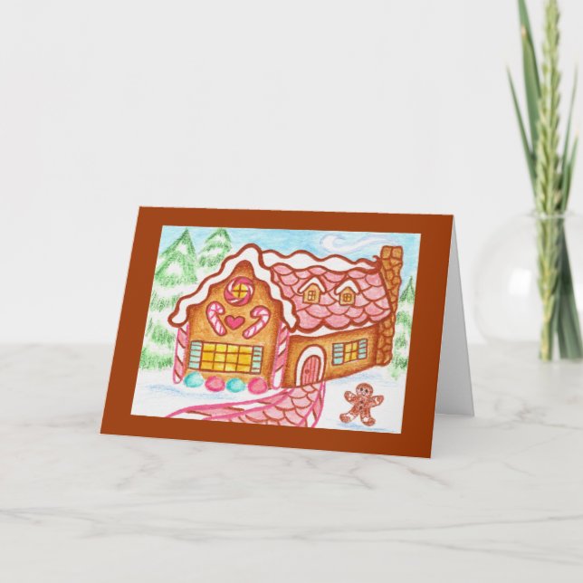 Festiva Tarjeta de Casa de Pan de Jengibre (Anverso)