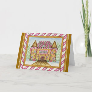 Festiva Tarjeta de Castillo de Pan de Jengibre