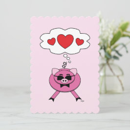 Festiva Tarjeta de Cerdo Rosa Lindo con Pensamientos Lleno