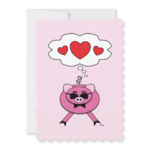 Tarjeta de Cerdo Rosa Lindo con Pensamientos Lleno