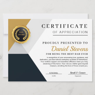 Festiva Tarjeta de Certificado Elegante para el Día del Pa