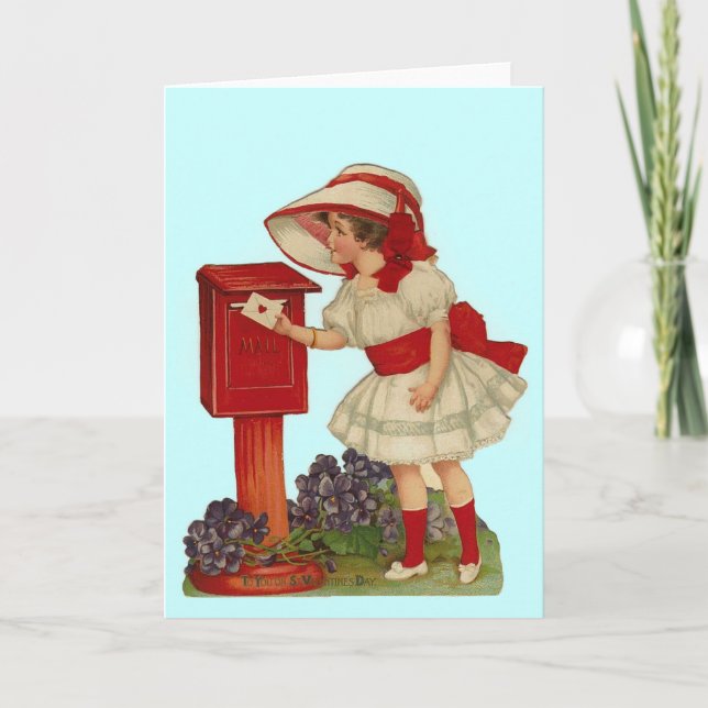 Festiva Tarjeta de Chica Vintage Valentine (Anverso)