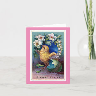 Festiva Tarjeta De Chick De Pascua Con Flores