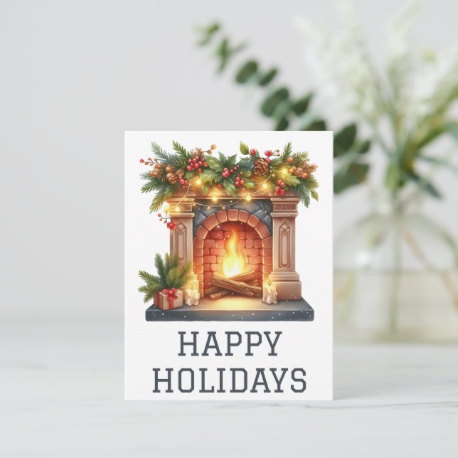 Festiva Tarjeta de chimenea de vacaciones festivas (Anverso de pie)