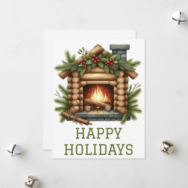 Festiva Tarjeta de chimenea de vacaciones festivas (Anverso/Reverso In Situ)