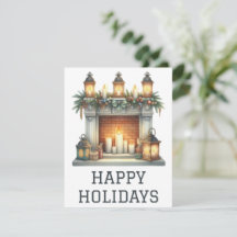 Tarjeta de chimenea de vacaciones festivas