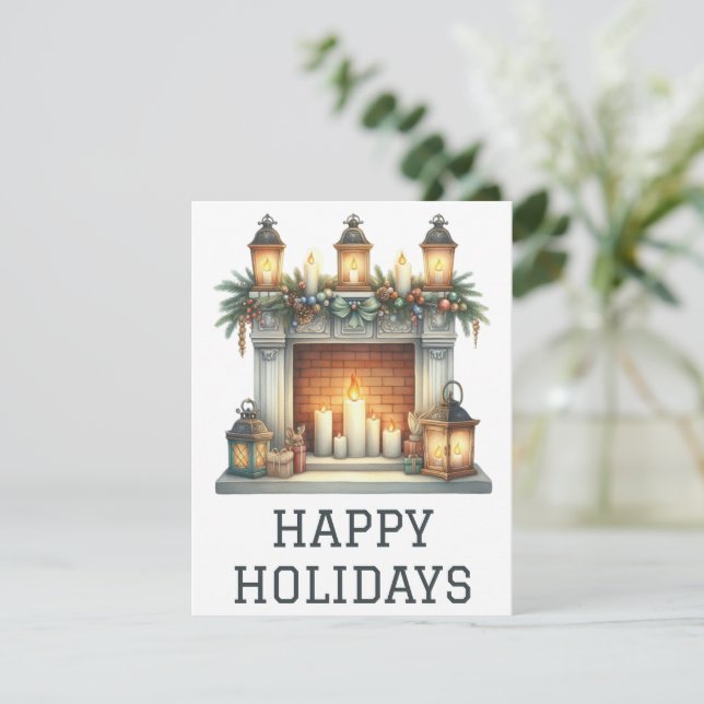 Festiva Tarjeta de chimenea de vacaciones festivas (Anverso de pie)