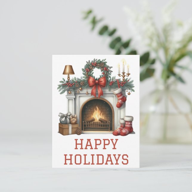 Festiva Tarjeta de chimenea de vacaciones festivas (Anverso de pie)