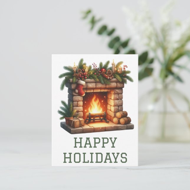 Festiva Tarjeta de chimenea de vacaciones festivas (Anverso de pie)