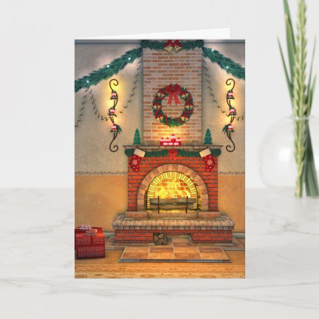 Festiva Tarjeta de chimenea para Navidades (Anverso)