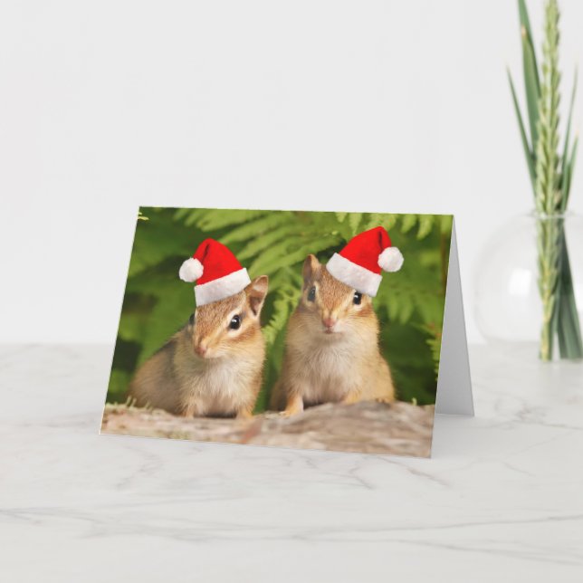 Festiva Tarjeta de Chipmunks para bebés de Santa (Anverso)