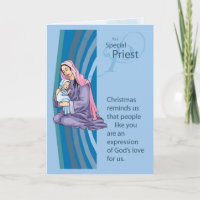 Tarjeta de Christams del sacerdote con Maria y el