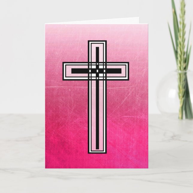 Festiva Tarjeta de citas y cruz religiosa de Pascua Rosa (Anverso)