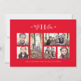 Festiva Tarjeta de colaje de fotos navideñas con monograma