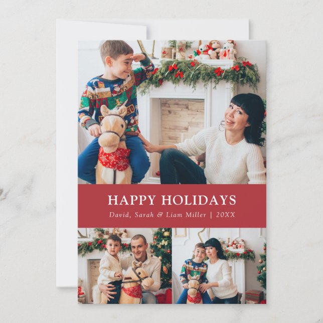 Festiva Tarjeta de Collage de fotos de Navidades rojos (Anverso)