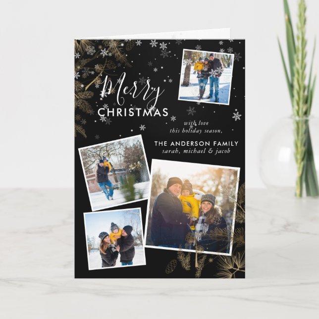 Festiva Tarjeta de Collage de fotos de Snowy Pine Sprigs 4 (Anverso)