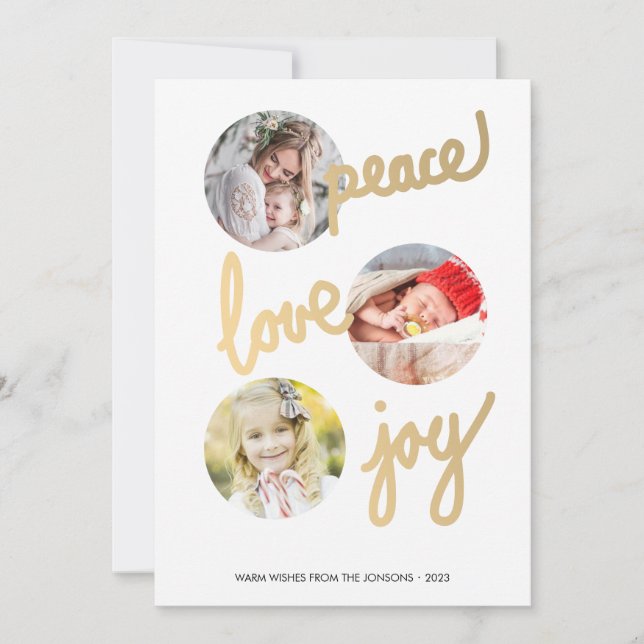 Festiva Tarjeta de Collage de fotos Gold Hand Lettered Hol (Anverso)