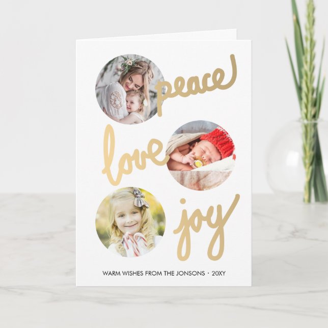 Festiva Tarjeta de Collage de fotos Gold Handwriter Holida (Anverso)