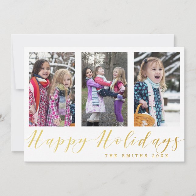 Festiva Tarjeta de Collage de fotos Gold Purpurina Happy H (Anverso)