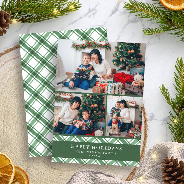 Festiva Tarjeta de Collage de fotos Green White Holiday (Green White Holiday Photo Collage Card
)