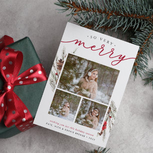 Festiva Tarjeta de Collage de Fotos Navideñas con Rama Rús