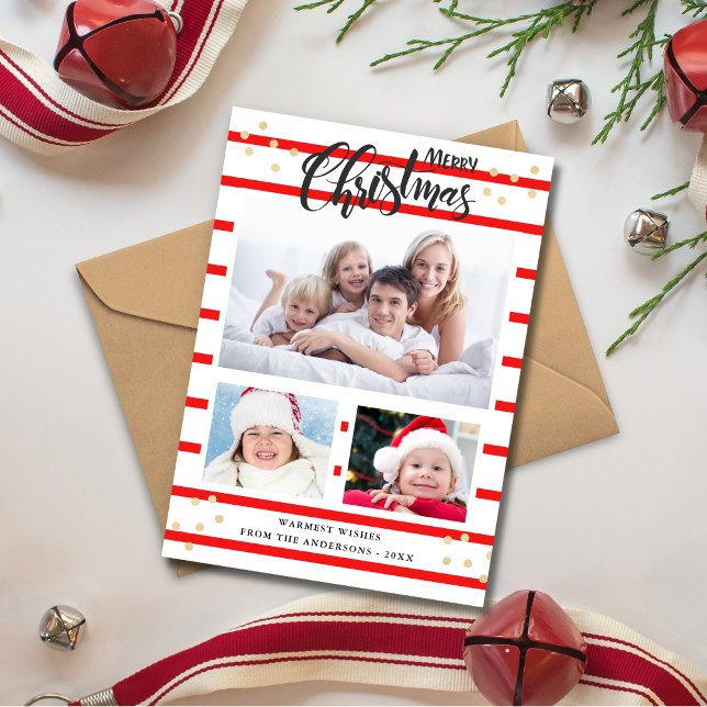 Festiva Tarjeta de Collage de fotos Red Stripe Merry Chris (Subido por el creador)