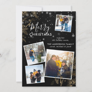 Festiva Tarjeta de Collage de fotos Rustic Pine Sprigs Nav