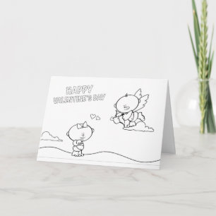 Festiva Tarjeta de colorear de amor para niños Valentine