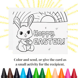 Festiva Tarjeta de colorear para niños de Pascua con conej