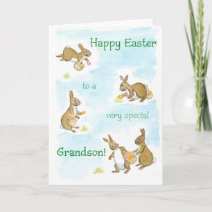 Festiva Tarjeta de conejitos de Pascua para un nieto