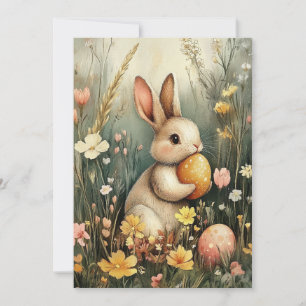Festiva Tarjeta de Conejo de Pascua de Estilo Vintage
