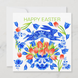 Festiva Tarjeta de conejo Delft y Tulips
