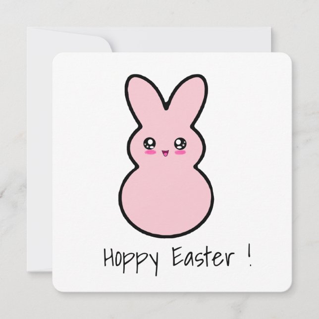 Festiva Tarjeta de conejo Hoppy Easter Pink Cute (Anverso)
