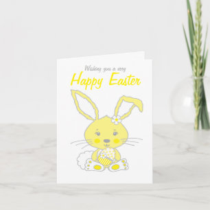 Festiva Tarjeta de conejo lindo amarillo y gris de Pascua