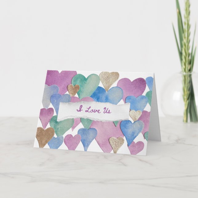 Festiva Tarjeta de Corazón de Acuarela Personalizada ‘Te A (Anverso)