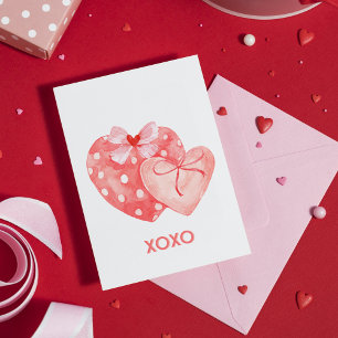 Festiva Tarjeta de Corazón de San Valentín Rosa y Rojo XOX