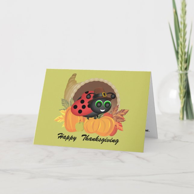 Festiva Tarjeta de Cornucopia Ladybug de Acción de Gracias (Anverso)